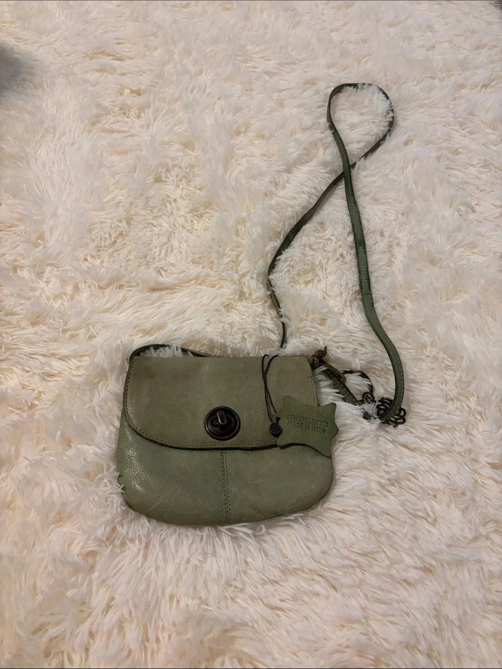 Small Olive Green Leather Crossbody Bag with Turn-Lock Closure